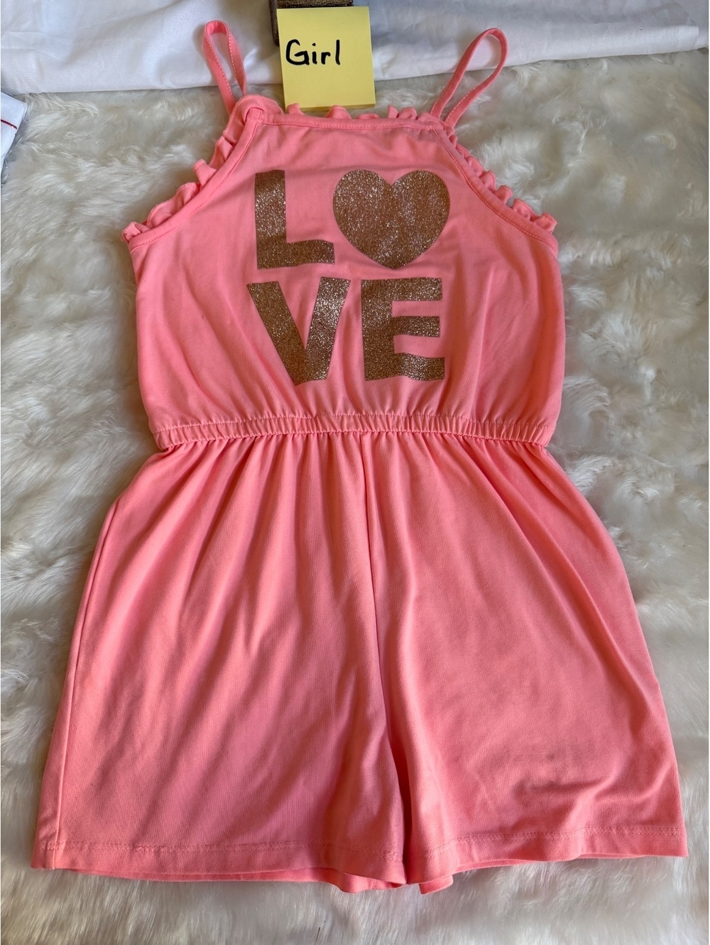 Girls' Pink Love Glitter Heart Romper Size 10